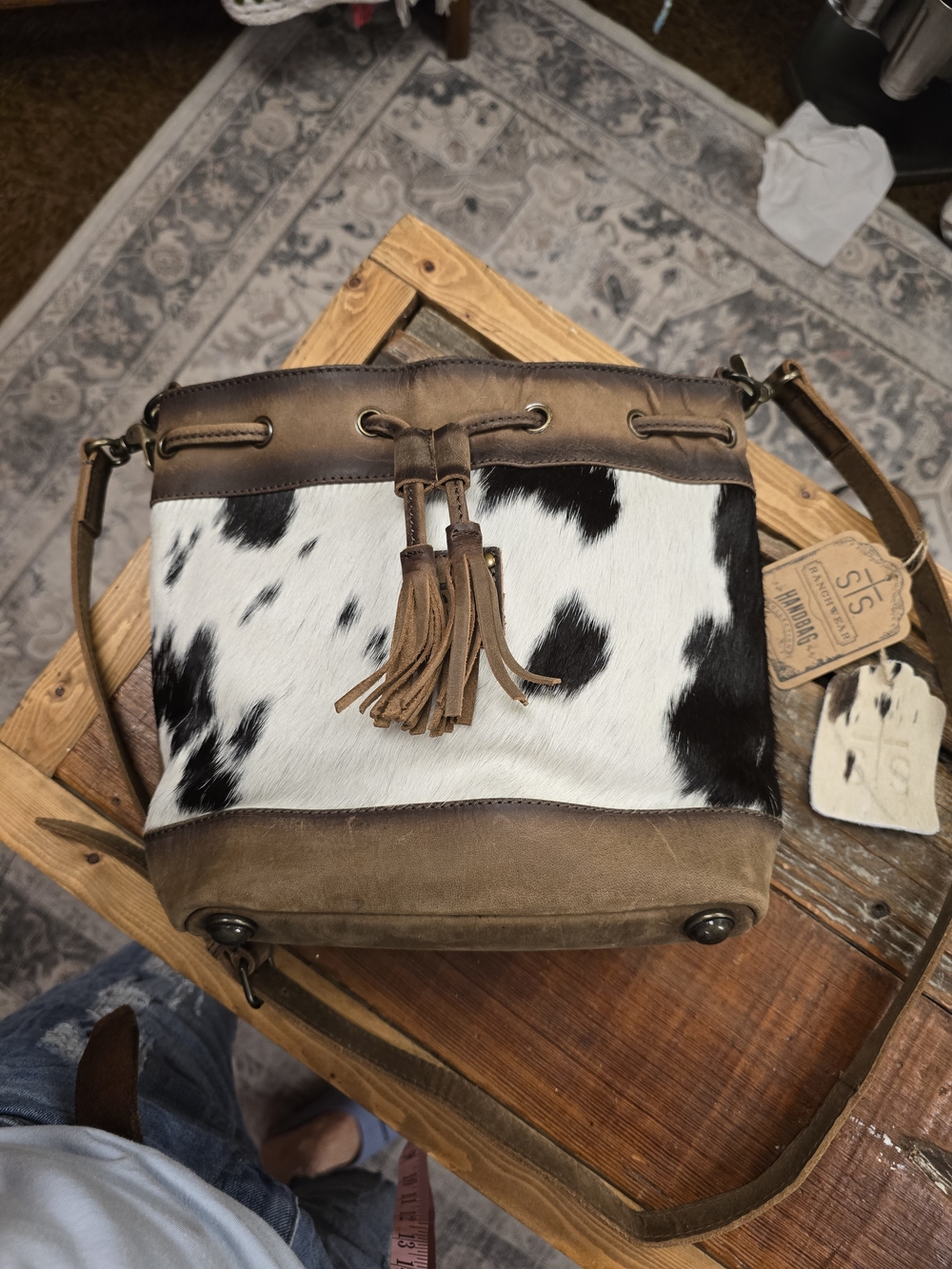 STS Ranchwear Hair-On-Hide Leather Bucket Crossbody Cowhide Purse